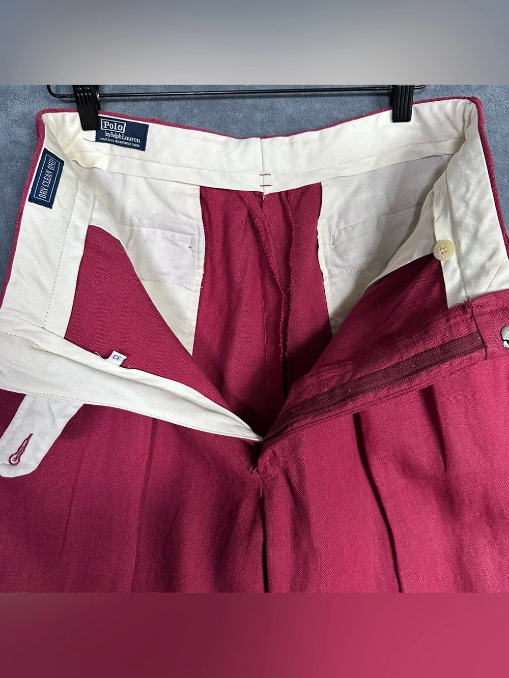 Polo by Ralph Lauren vintage made in USA red linen pants trousers chinos cuffed